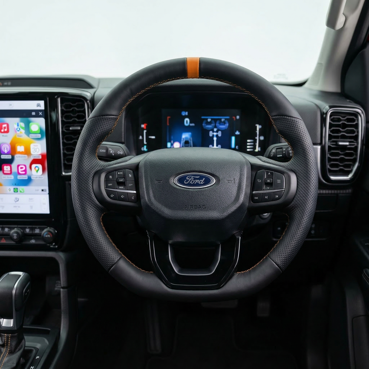 Sports Black Leather With Perforated Sides (Heated) Raptor Style Steering Wheel to suit Ford Ranger PX4