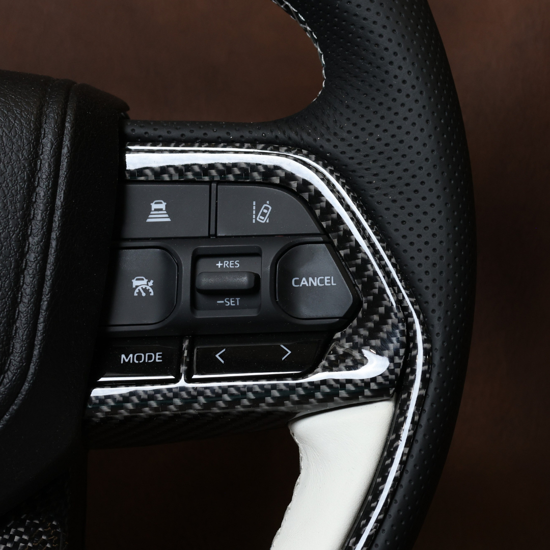 White Elite Traditional Carbon Black Leather Steering Wheel Upgrade Kit for Toyota