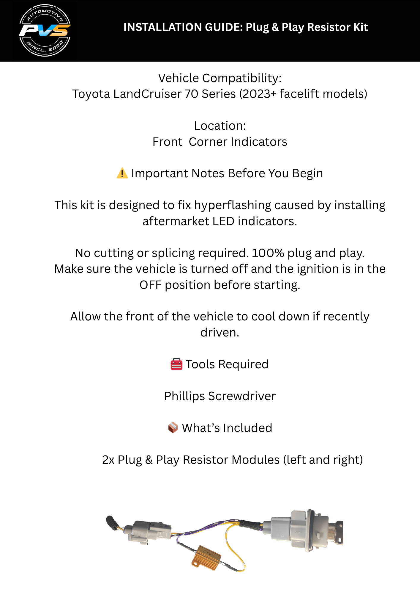 Indicator Resistor Wiring for Toyota LandCruiser 70 Series (2023+)