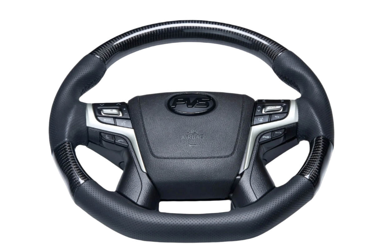 Elite Flat Bottom Carbon Black Perforated 200 Style Leather Steering Wheel Upgrade Kit for Toyota