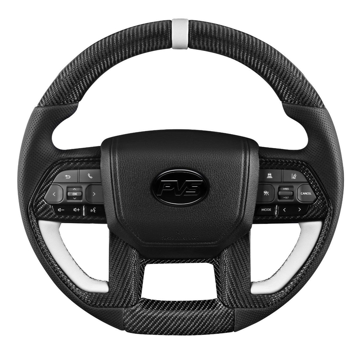 White Elite Traditional Carbon Black Leather Steering Wheel Upgrade Kit for Toyota