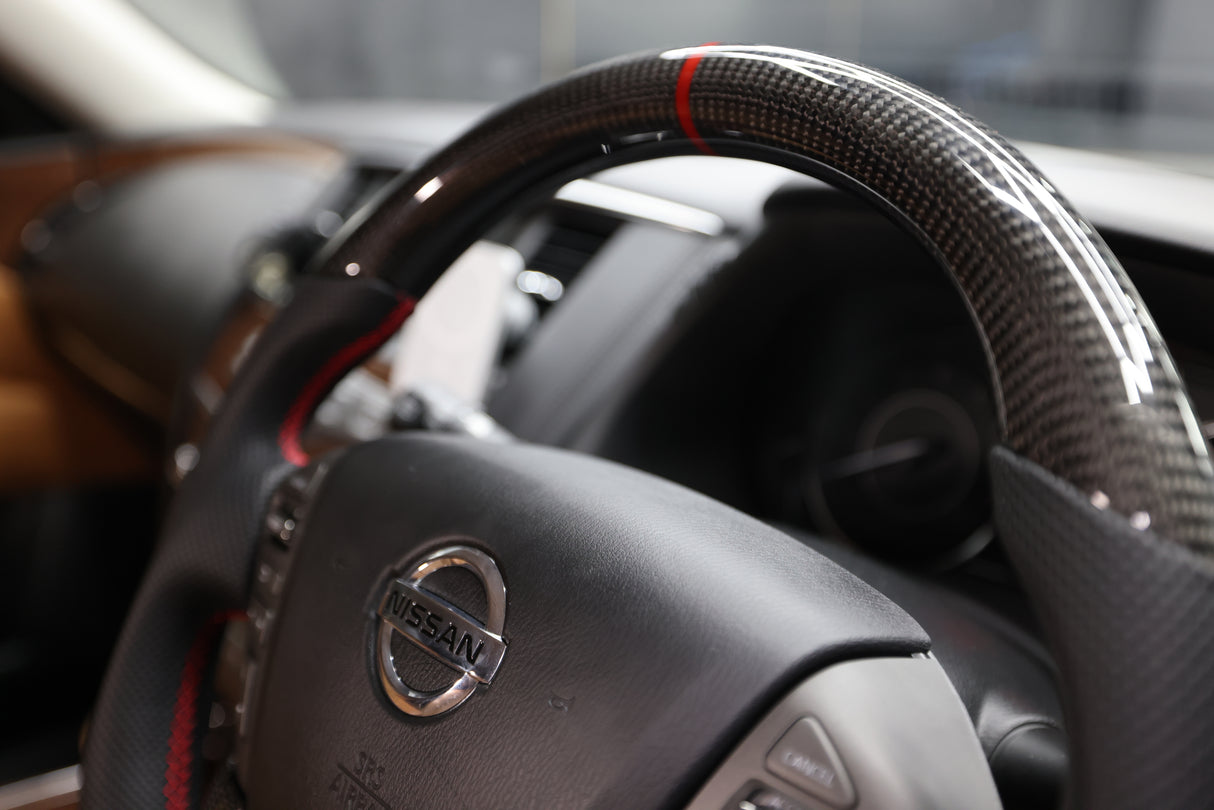 Classic Carbon Black Leather/Perforated Sides Steering Wheel Core to suit Nissan Y62 Patrol (2013-2017)