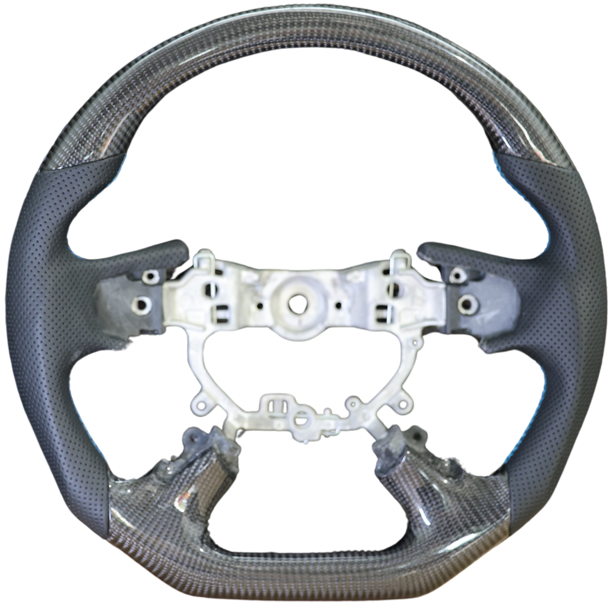 Traditional Carbon Blue Stitch Flat Bottom Leather Steering Wheel to suit Mitsubishi Triton MQ/MR Triton