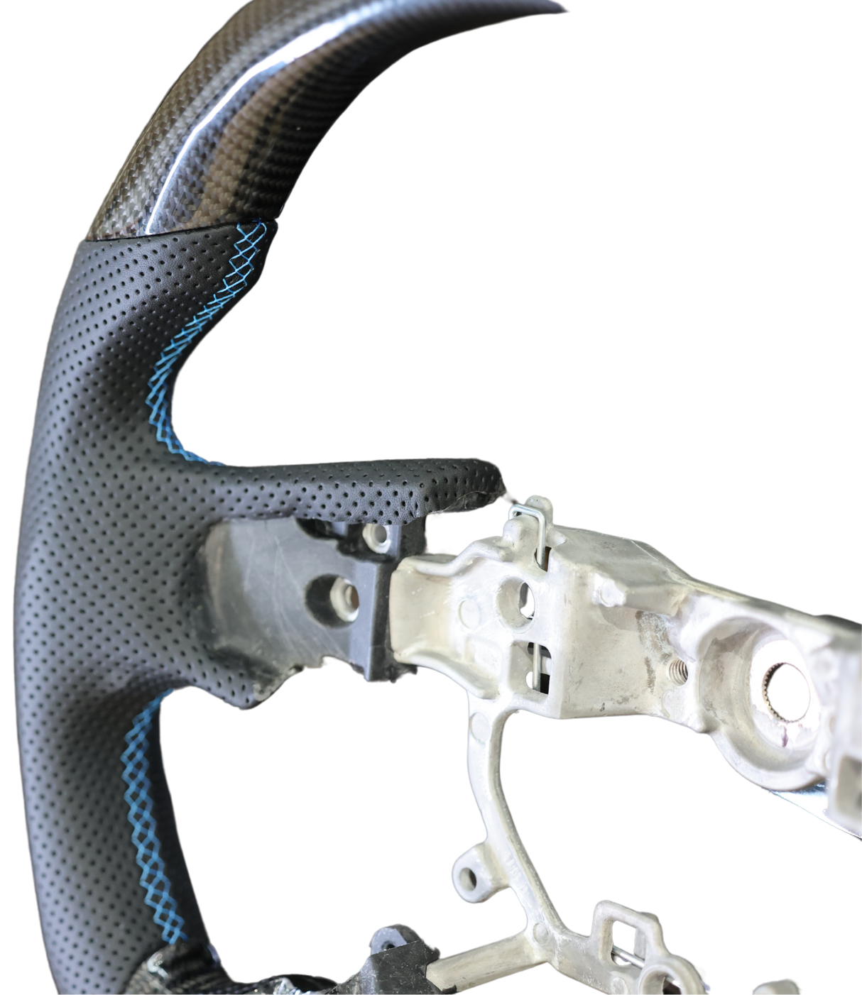 Traditional Carbon Blue Stitch Flat Bottom Leather Steering Wheel to suit Mitsubishi Triton MQ/MR Triton