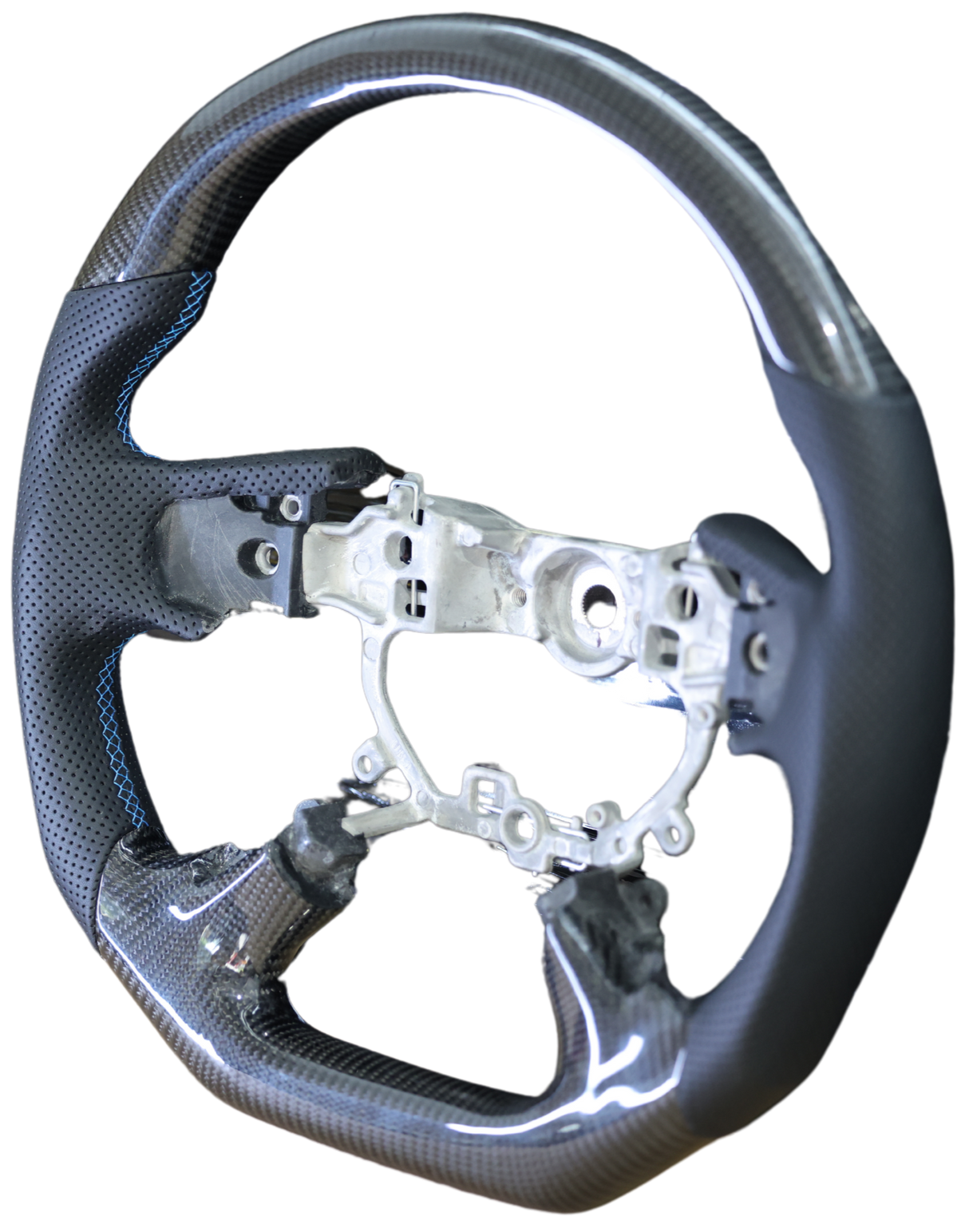 Traditional Carbon Blue Stitch Flat Bottom Leather Steering Wheel to suit Mitsubishi Triton MQ/MR Triton