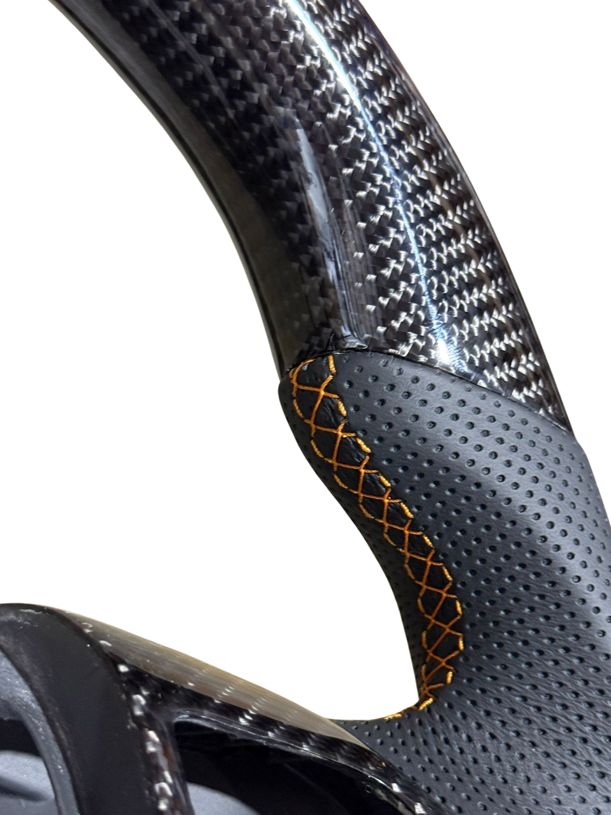 Classic Carbon with Orange Stitch and Orange Leather Stripe Wildtrak Style Steering Wheel to suit Ford Ranger PX2/PX3/EVEREST