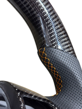 Classic Carbon with Orange Stitch and Orange Leather Stripe Wildtrak Style Steering Wheel to suit Ford Ranger PX2/PX3/EVEREST