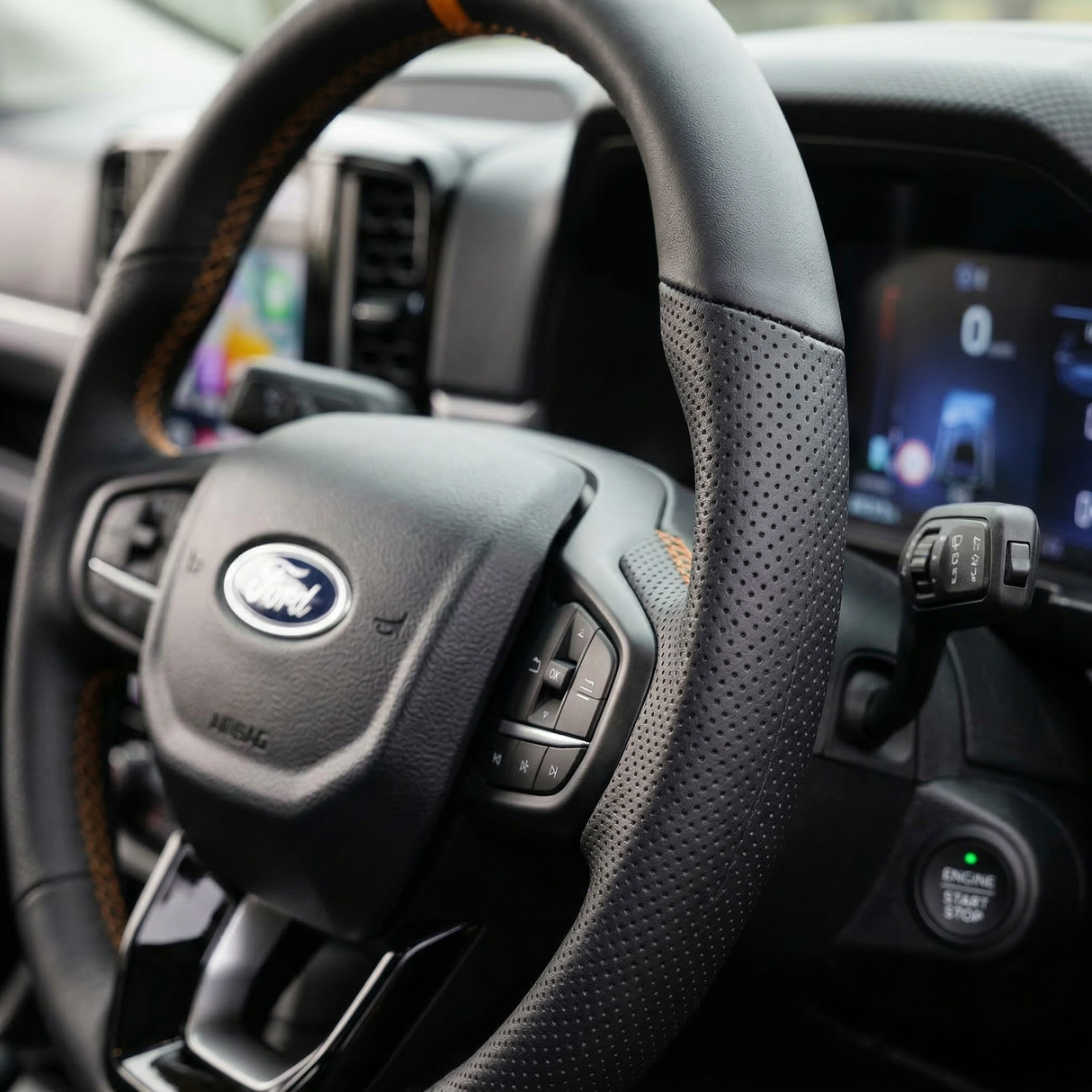 Sports Black Leather With Perforated Sides (Heated) Raptor Style Steering Wheel to suit Ford Ranger PX4