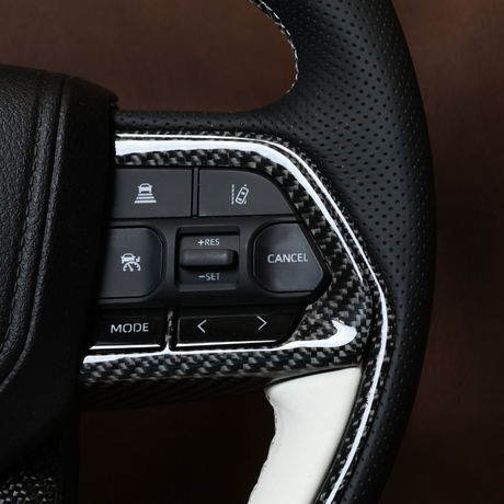 White Elite Traditional Carbon Black Leather V6 Steering Wheel Upgrade Kit for Toyota