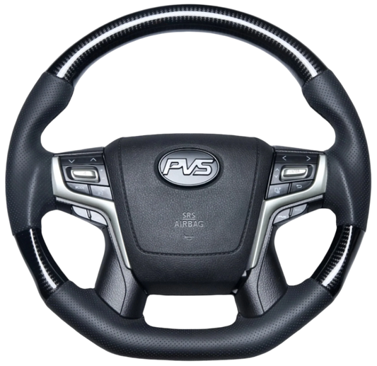 Elite Flat Bottom Carbon Black Perforated 200 Style Leather Steering Wheel Upgrade Kit for Toyota