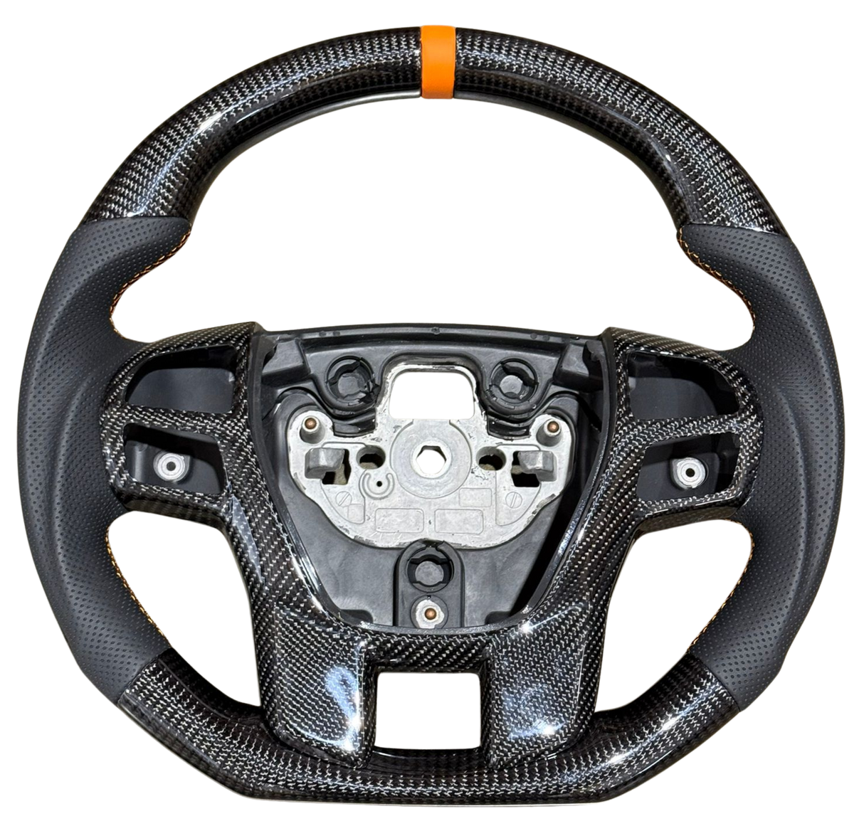 Classic Carbon with Orange Stitch and Orange Leather Stripe Wildtrak Style Steering Wheel to suit Ford Ranger PX2/PX3/EVEREST