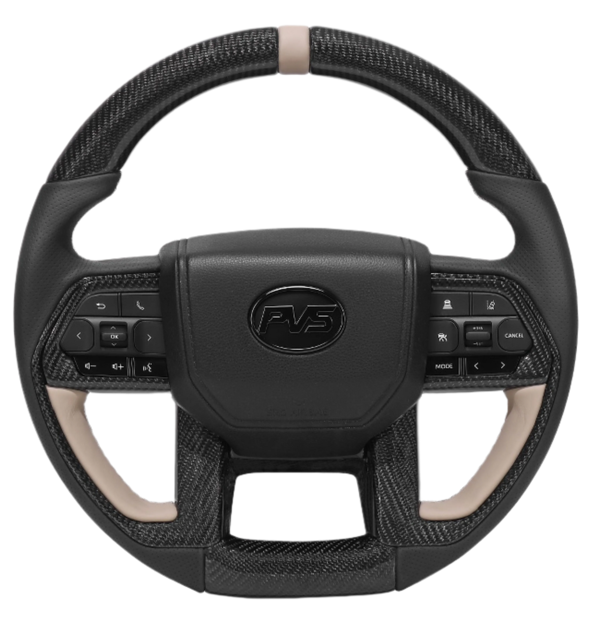 Sandy Taupe Elite Traditional Carbon Black Leather V6 Steering Wheel Upgrade Kit for Toyota