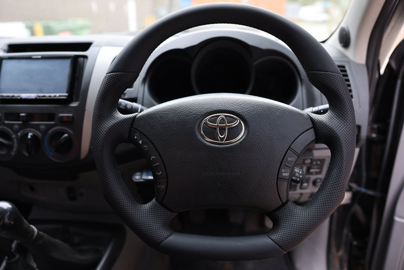 Sports Black Leather with Perforated Sides Steering Wheel Core to suit Toyota 120 Series Prado